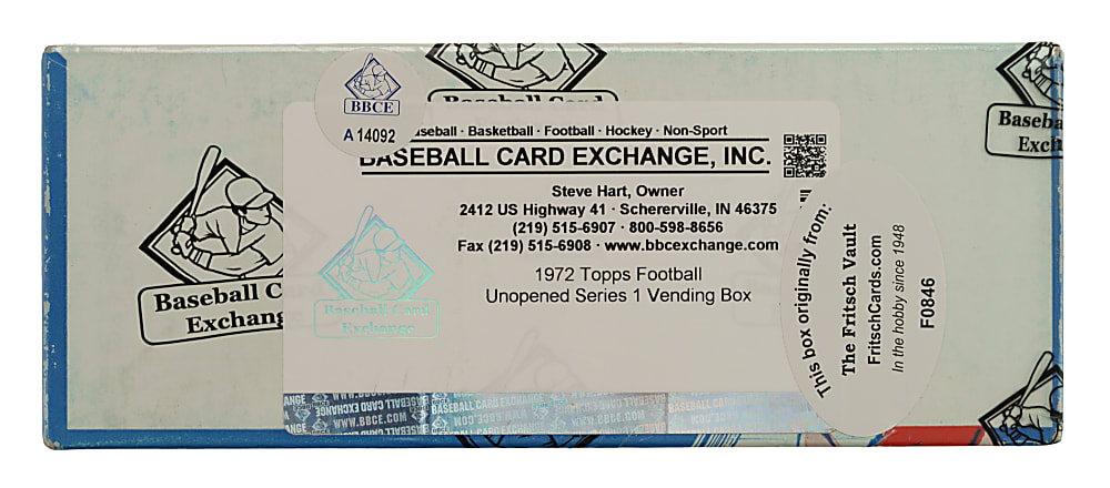1972 Topps Football First Series Unopened Vending Box - BBCE and Ex-Fritsch