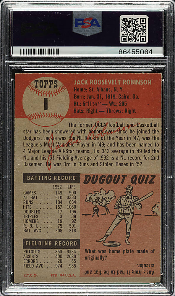 1953 Topps #1 Jackie Robinson PSA EX 5