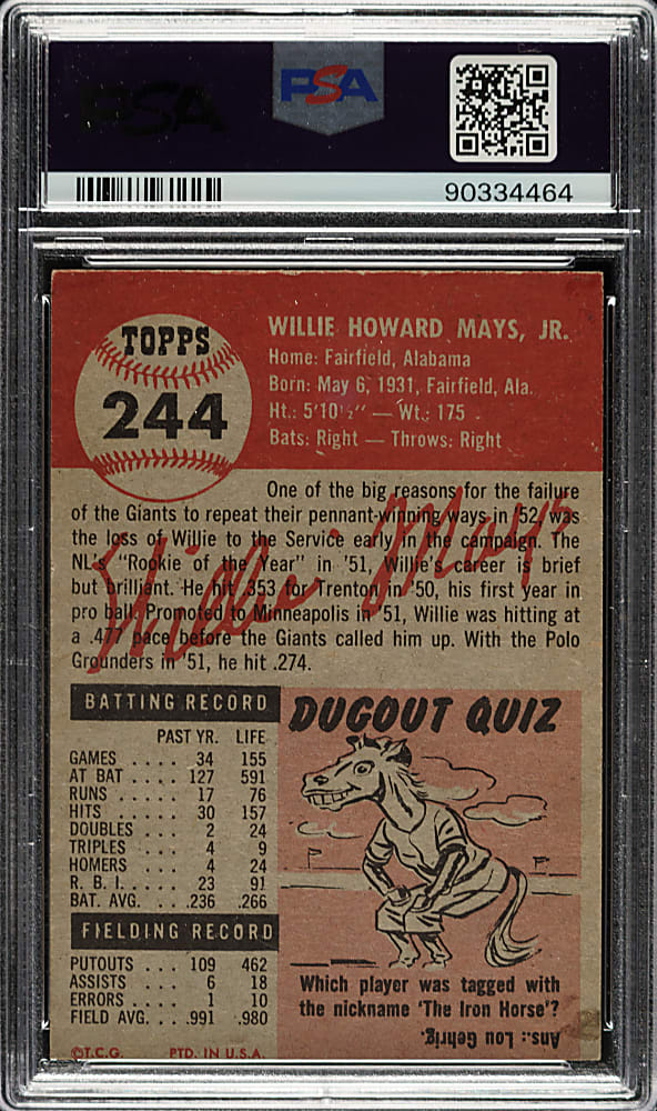1953 Topps #244 Willie Mays PSA EX 5