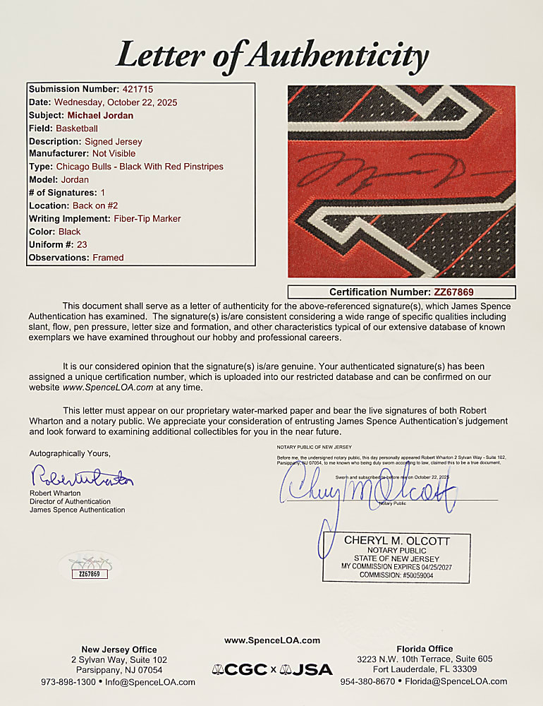 Michael Jordan Signed Chicago Bulls Jersey - Upper Deck and JSA