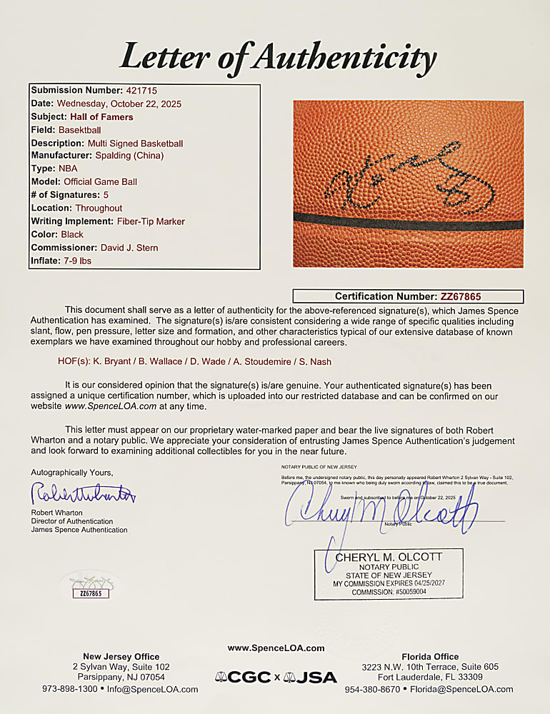 Hall of Fame and Star Multi-Signed Basketball with Kobe Bryant and Dwyane Wade - JSA