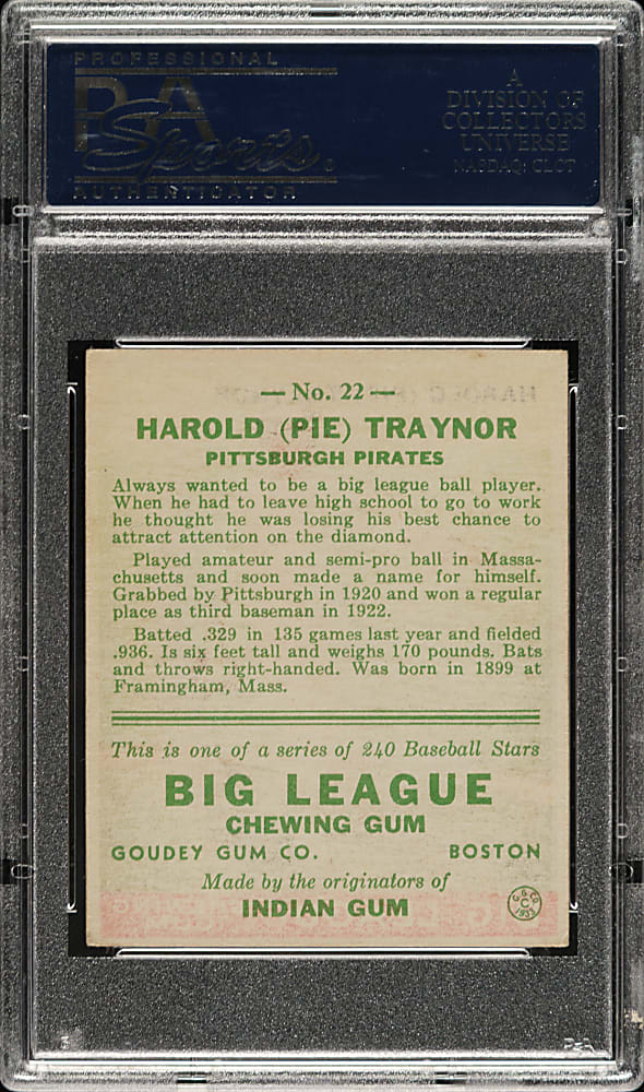 1933 R319 Goudey #22 Pie Traynor PSA EX 5