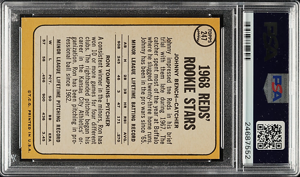 1968 Topps #247 Johnny Bench Rookie PSA NM-MT 8
