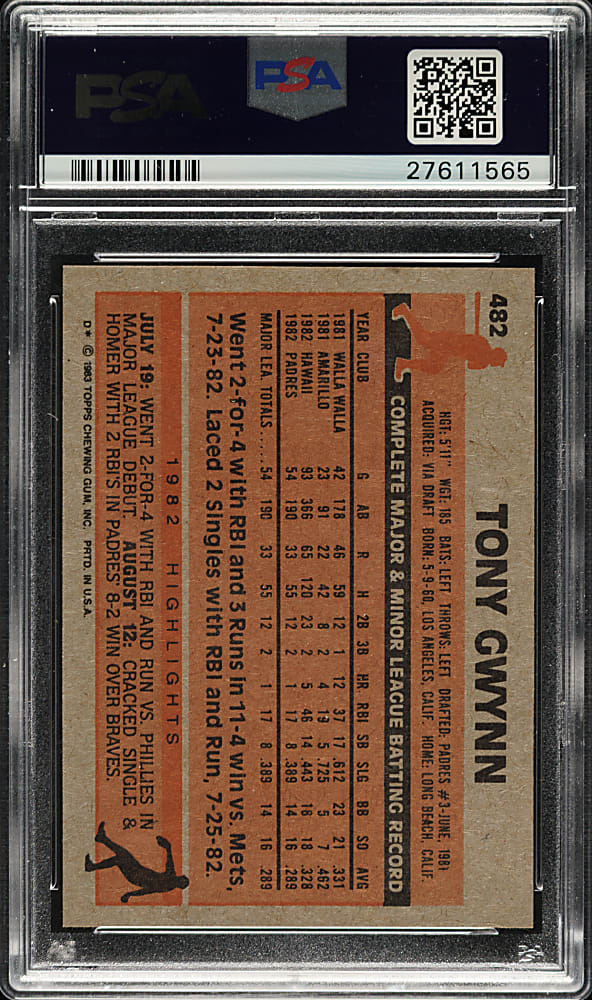 1983 Topps #482 Tony Gwynn Rookie PSA GEM MINT 10