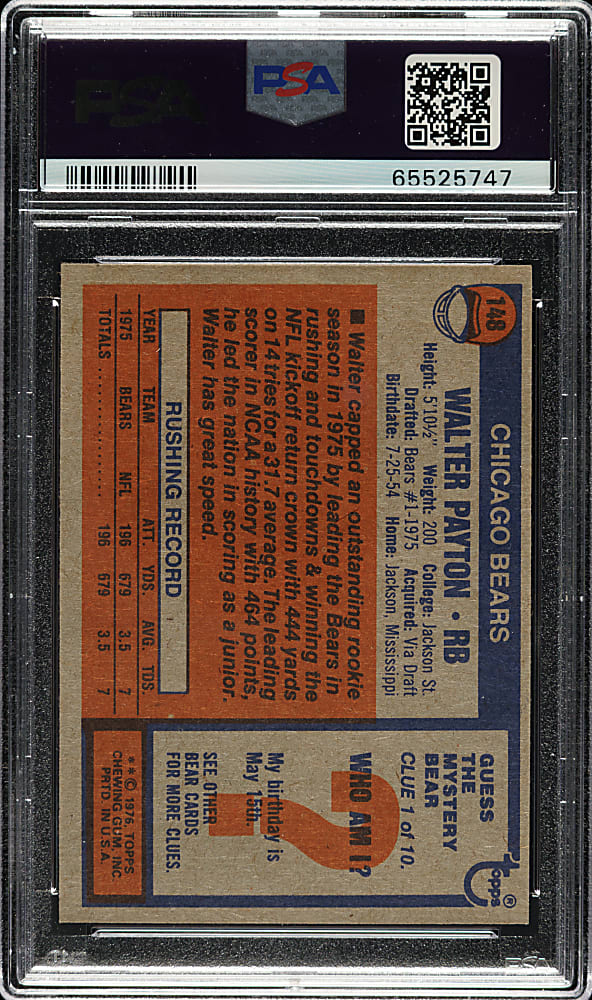 1976 Topps Football #148 Walter Payton Rookie PSA MINT 9
