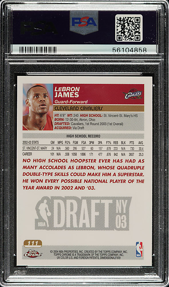 2003-2004 Topps Chrome Basketball #111 LeBron James Rookie PSA MINT 9