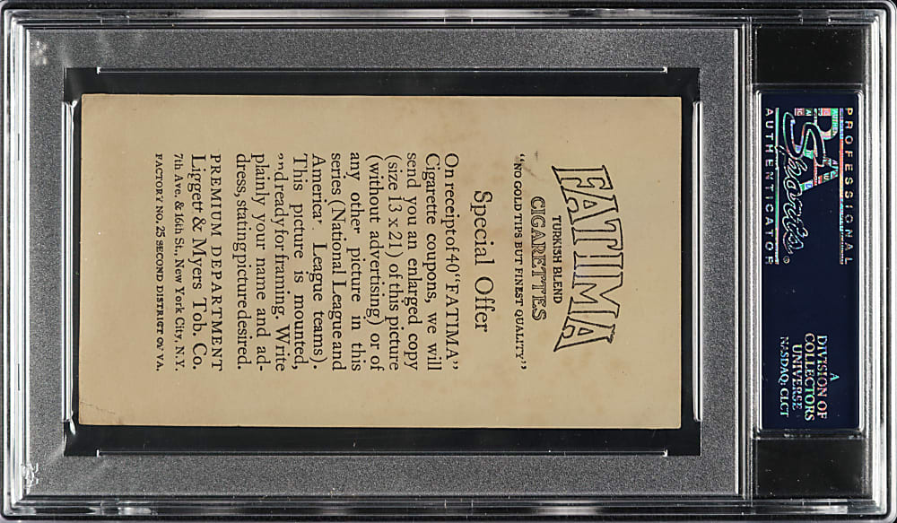 1913 T200 Fatima Team Card Washington Americans with Walter Johnson, Clark Griffith, and Chick Gandil PSA EX 5