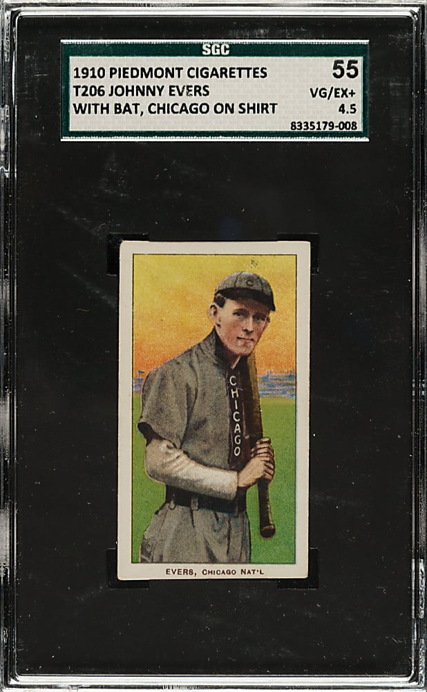 1909-1911 T206 White Border Johnny Evers with Bat, Chicago on Shirt SGC VG/EX+ 55