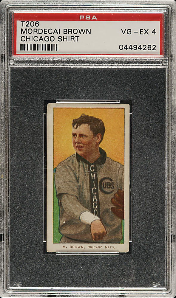 1909-1911 T206 White Border Mordecai Brown Chicago on Shirt PSA VG-EX 4