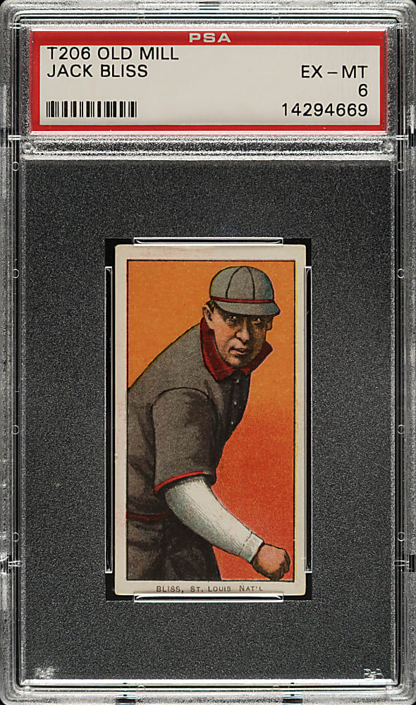 1909-1911 T206 White Border Jack Bliss PSA EX-MT 6 - Old Mill Back