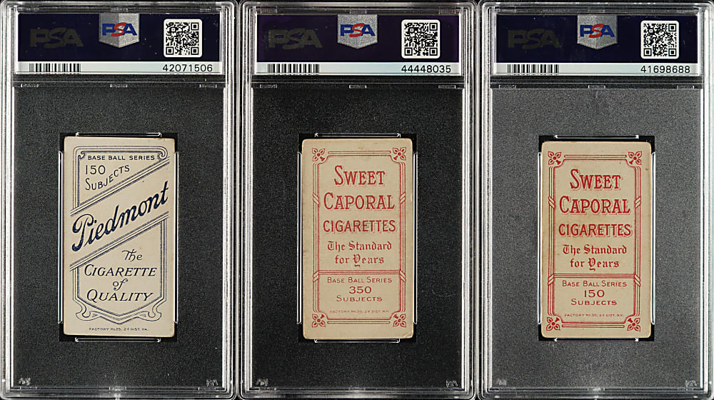 1909-1911 T206 White Border Joe Tinker, Johnny Evers, and Frank Chance Portrait PSA VG 3 Trio