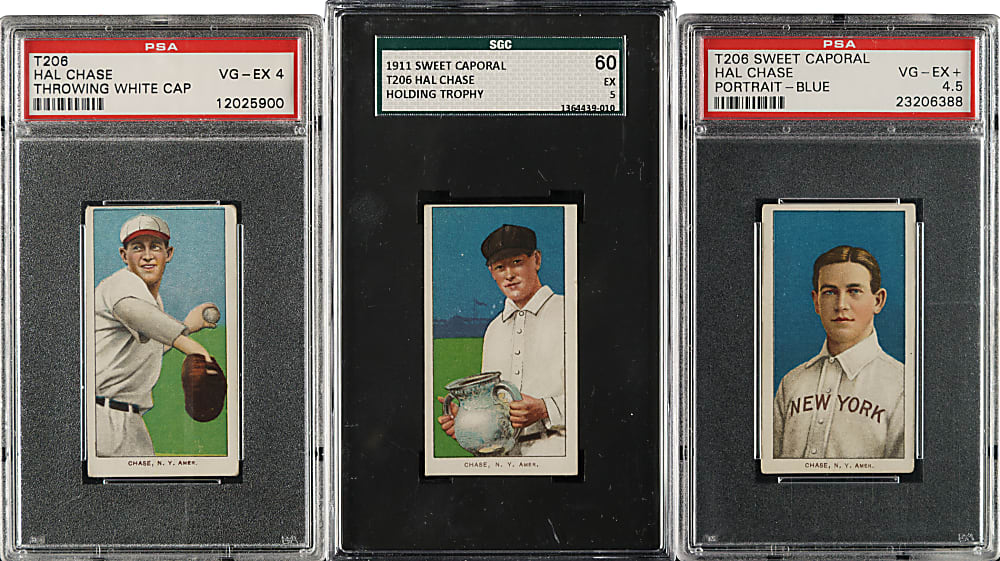1909-1911 T206 White Border Hal Chase PSA- and SGC-Graded Trio