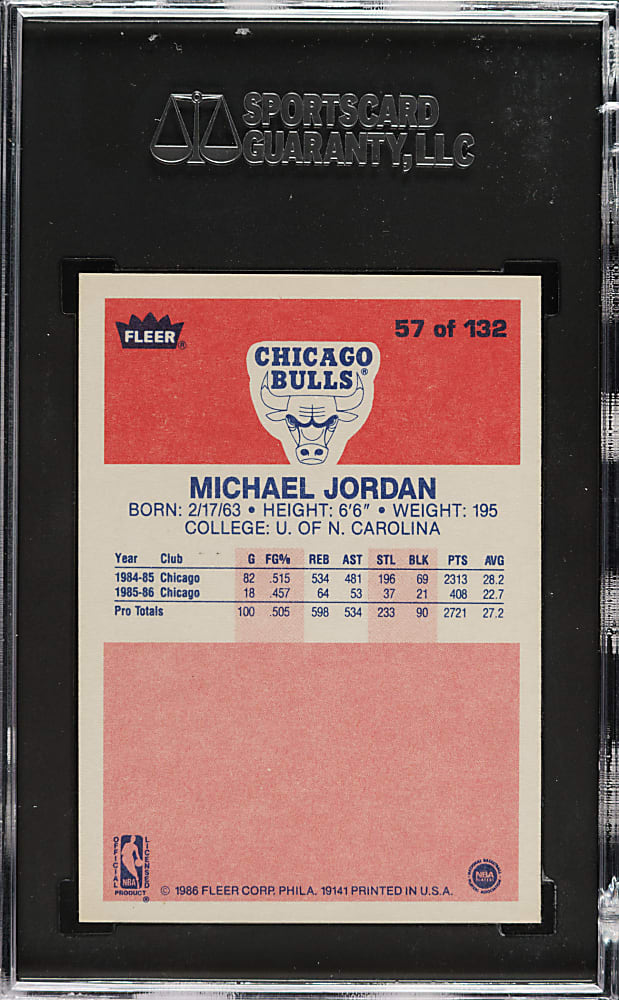 1986-1987 Fleer Basketball #57 Michael Jordan Rookie SGC GEM MINT 10