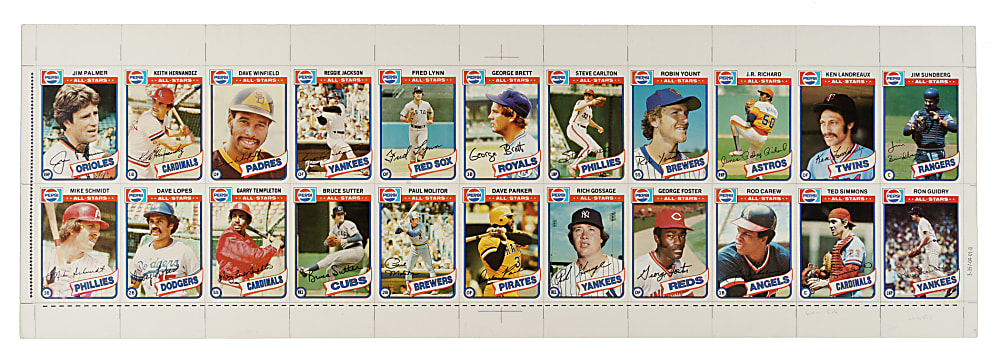 1980 Topps Pepsi-Cola All-Stars Complete Set (22) on Uncut Sheet
