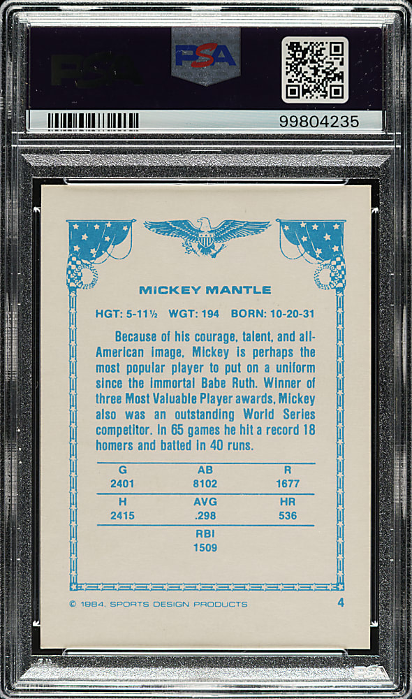 Signed 1984 Sports Design Product Doug West Set #4 Mickey Mantle PSA EX 5 with GEM MINT 10 Signature