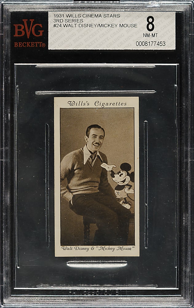 1931 W. D. & H. O. Wills "Cinema Stars" #24 Walt Disney and Mickey Mouse BVG NM-MT 8