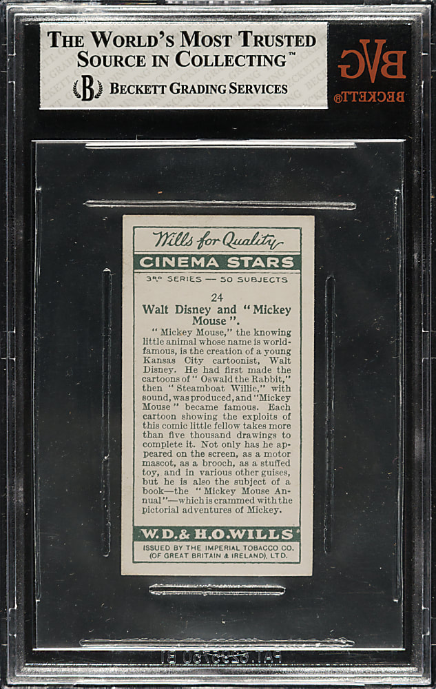 1931 W. D. & H. O. Wills "Cinema Stars" #24 Walt Disney and Mickey Mouse BVG NM-MT 8