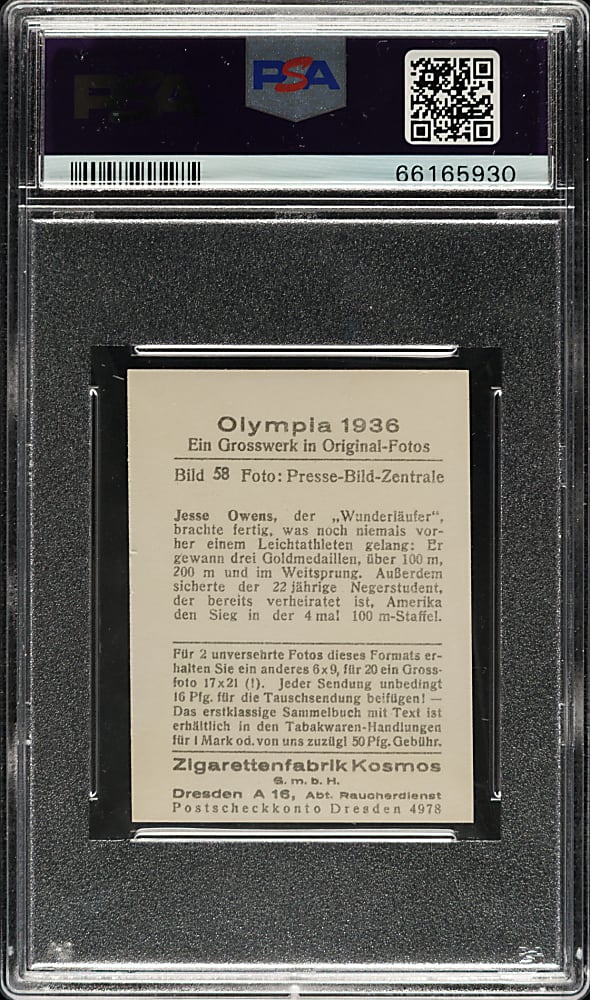 1936 Kosmos Olympia 1936 #58 Jesse Owens Rookie PSA NM 7