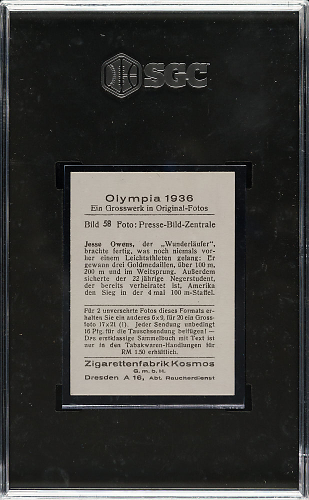1936 Kosmos Olympia 1936 #58 Jesse Owens Rookie SGC NM 7