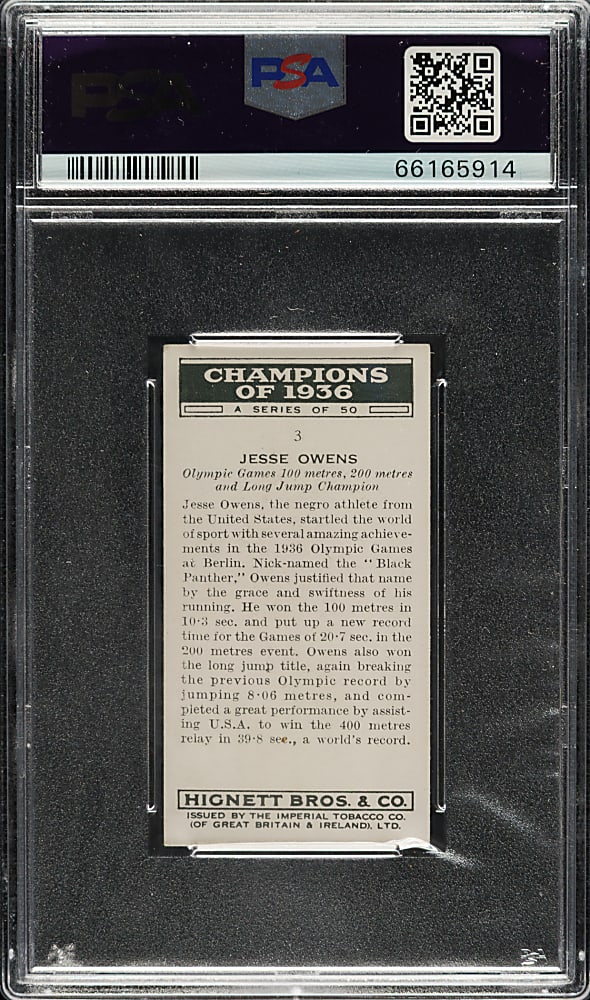 1937 Hignett Bros & Co. "Champions of 1936" #3 Jesse Owens PSA EX-MT 6