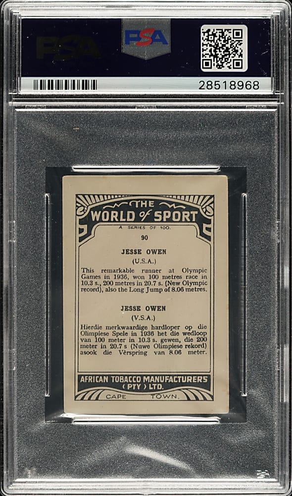 1939 African Tobacco "The World of Sport" (Small) #90 Jesse Owens PSA VG 3