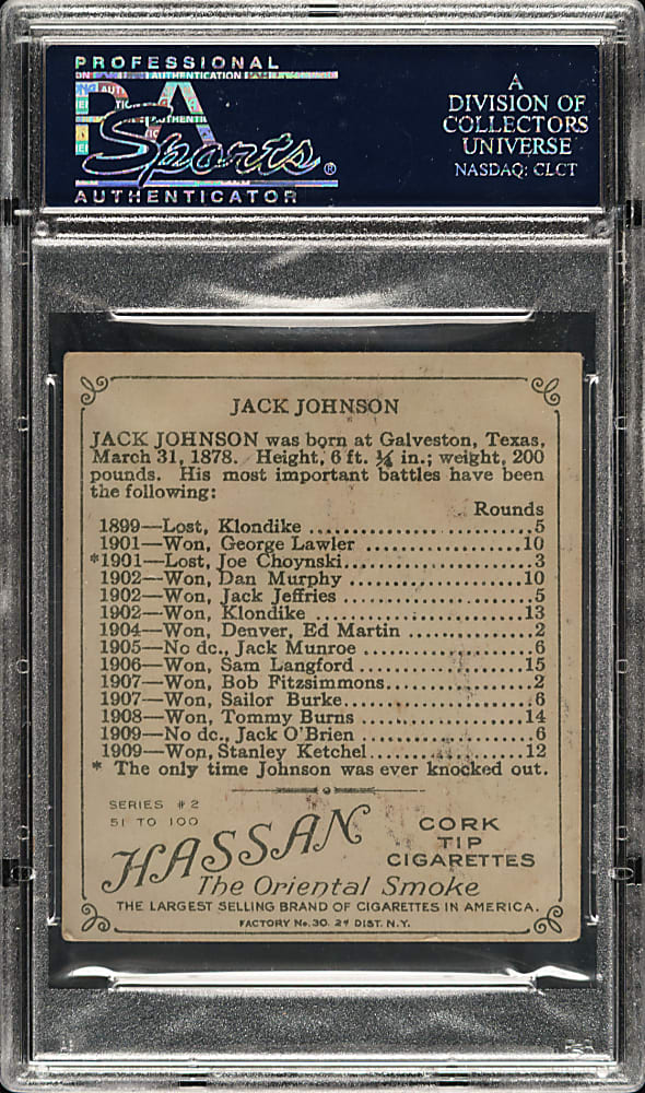 Circa 1910 T218 Hassan "Champion Athletes and Prize Fighters" Jack Johnson PSA VG-EX+ 4.5