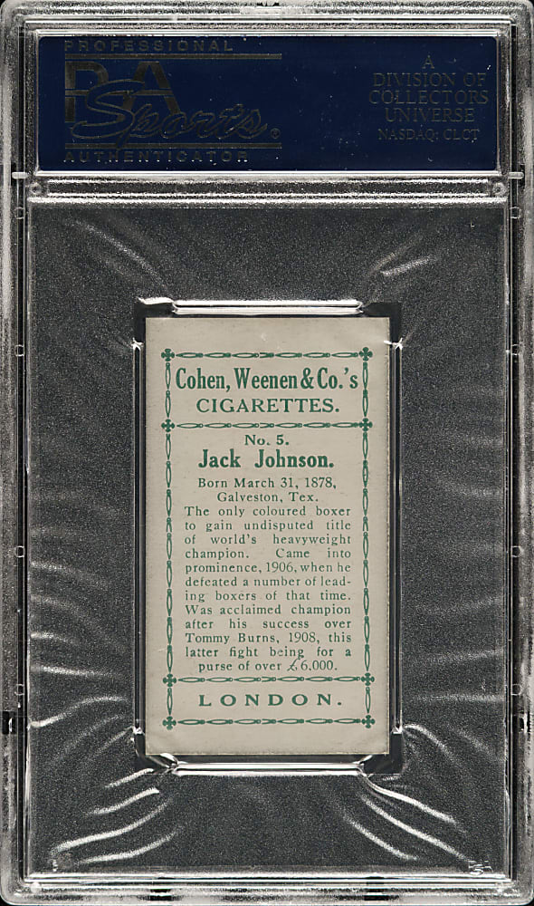 1912 Cohen, Weenen & Co. "Famous Boxers" Jack Johnson Green Back PSA EX-MT 6