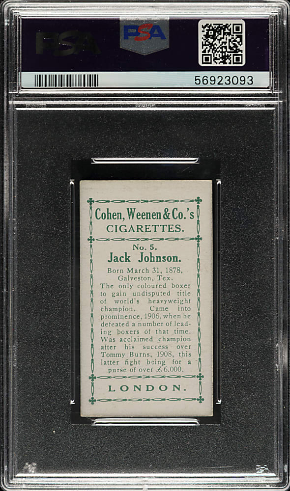 1912 Cohen, Weenen & Co. "Famous Boxers" Jack Johnson Green Back PSA VG-EX 4