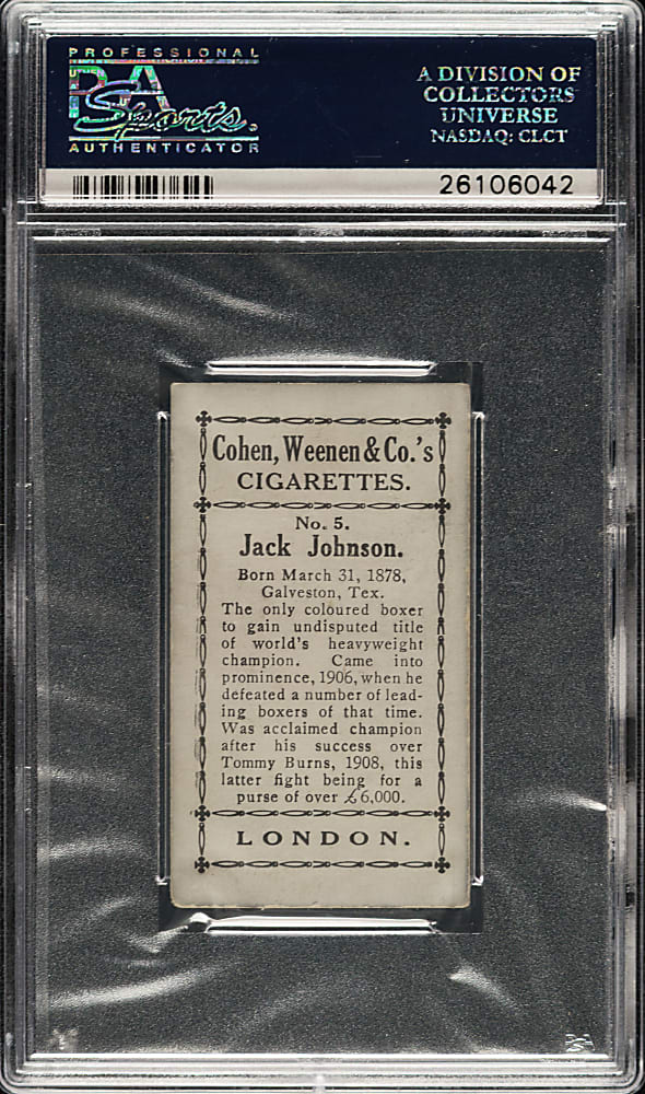 1912 Cohen, Weenen & Co. "Famous Boxers" Jack Johnson Black Back PSA VG+ 3.5