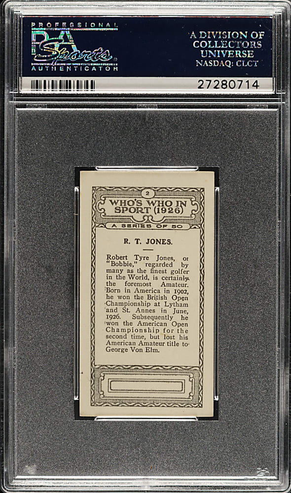 1927 British American Tobacco "Who's Who In Sport" #2 Bobby Jones PSA NM-MT 8