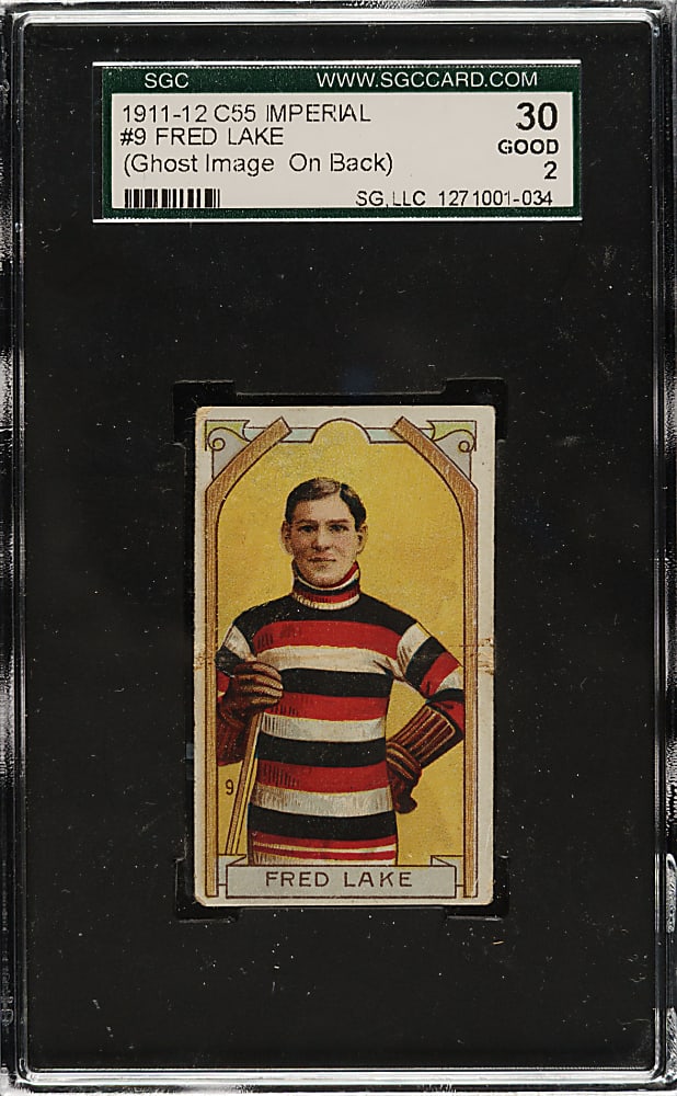1911-1912 C55 Imperial Tobacco Hockey #9 Fred Lake SGC GOOD 30 - Ghost Image on Reverse