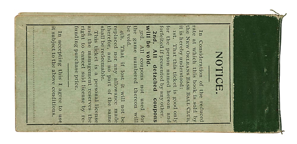 1910 New Orleans Pelicans Season-Ticket Booklet - Shoeless Joe Jackson on Team