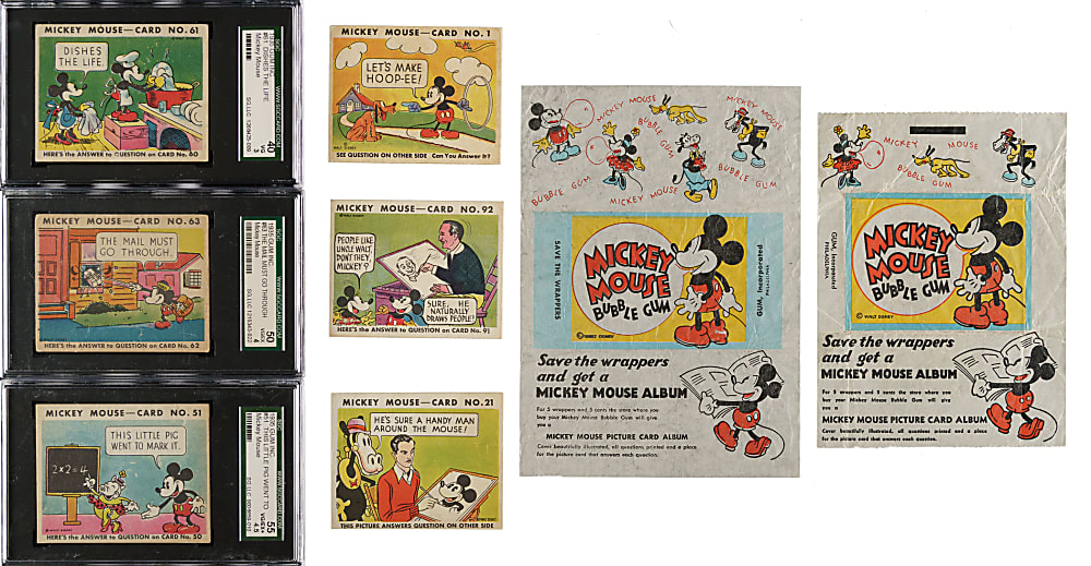 1935 R89 Gum, Inc. "Mickey Mouse" Bubble Gum Near-Complete Set (90/96) Plus Two Wax Wrappers