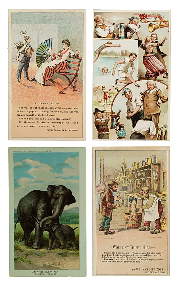 Nineteenth-Century "K" Arbuckle Coffee Trade Cards Complete and Near-Complete Set Collection (8 Sets, 449 Cards)