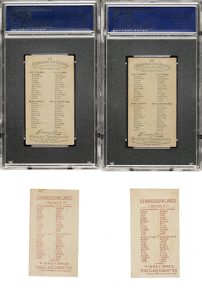 1888 N219 and N220 Kinney "Harlequin Cards" Series 1 & 2 Complete Set Pair (2 Sets, 105 Cards)