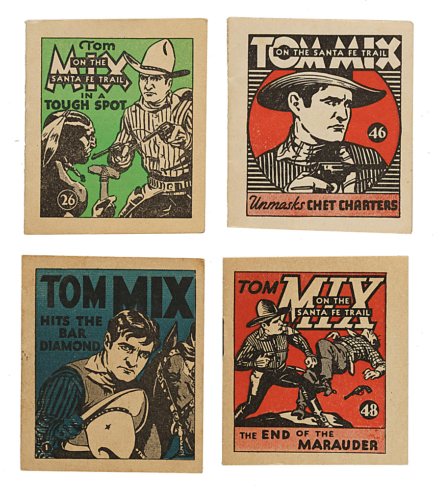 1934 R151 National Chicle Tom Mix Near-Complete Set (46/48) Plus Original Wax Wrapper, Mailing Envelope, and Promotional Badge