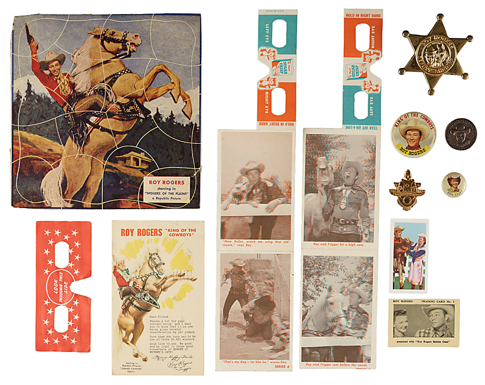 1950s Roy Rogers Complete and Near-Complete Set Collection (10) Including Post Cereal Badges and Pop-Out Cards