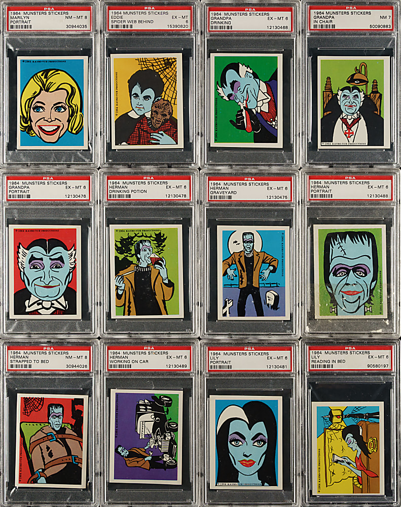 1964 Leaf "The Munsters" Stickers PSA-Graded Complete Set (16)