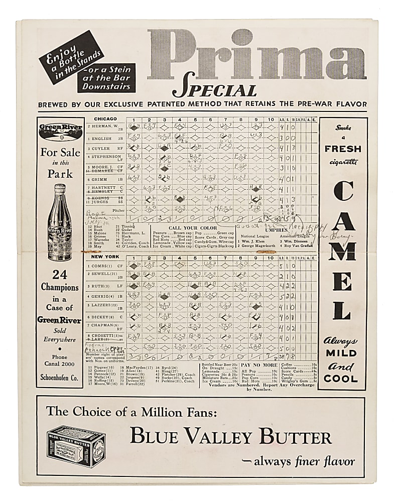 1932 Chicago Cubs (vs. New York Yankees) World Series Game 3 Program - Babe Ruth's "Called Shot"