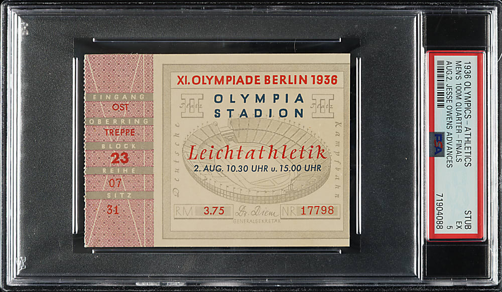 1936 Berlin Summer Olympic Ticket Stub PSA EX 5 - Jesse Owens Olympic Debut