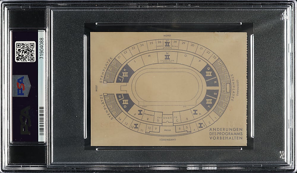 1936 Berlin Summer Olympic Ticket Stub PSA EX 5 - Jesse Owens Olympic Debut