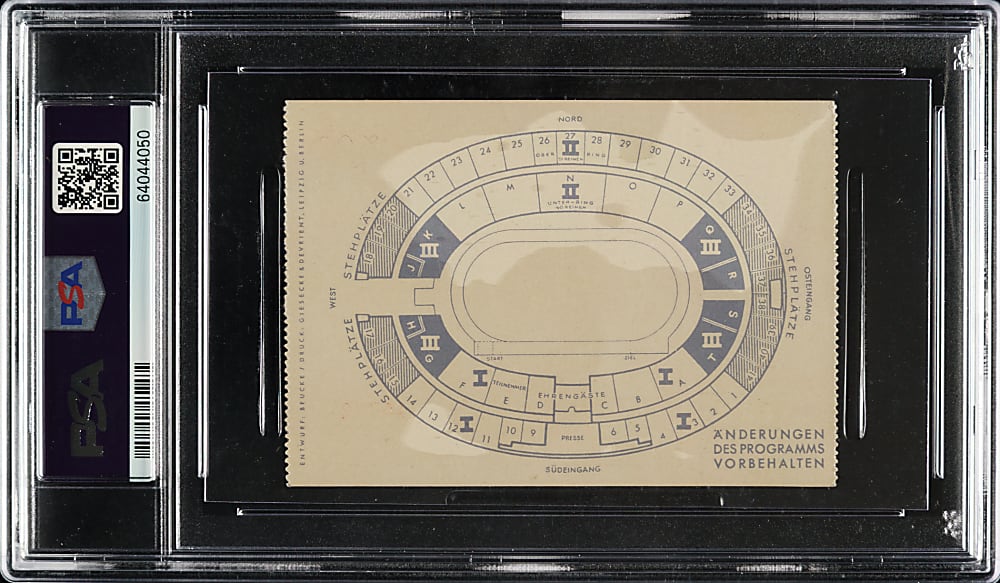 1936 Berlin Summer Olympic Ticket Stub PSA NM 7 - Jesse Owens Fourth Gold Medal