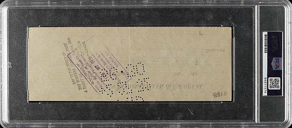 1932 Orville Wright Signed Check PSA/DNA NM-MT 8