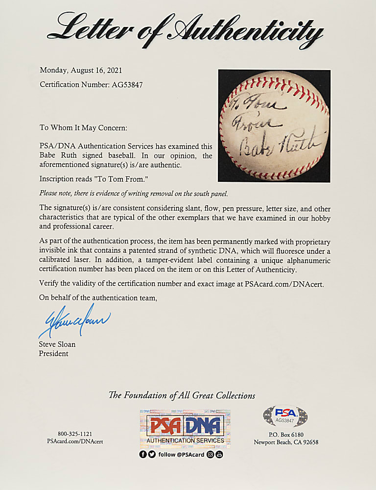 Babe Ruth Signed Baseball - Full LOAs from PSA/DNA, JSA, Beckett