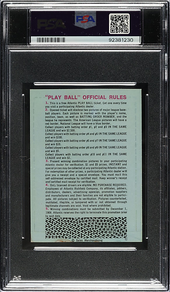1968 Atlantic Oil Unopened Play Ball Pack PSA NM-MT 8