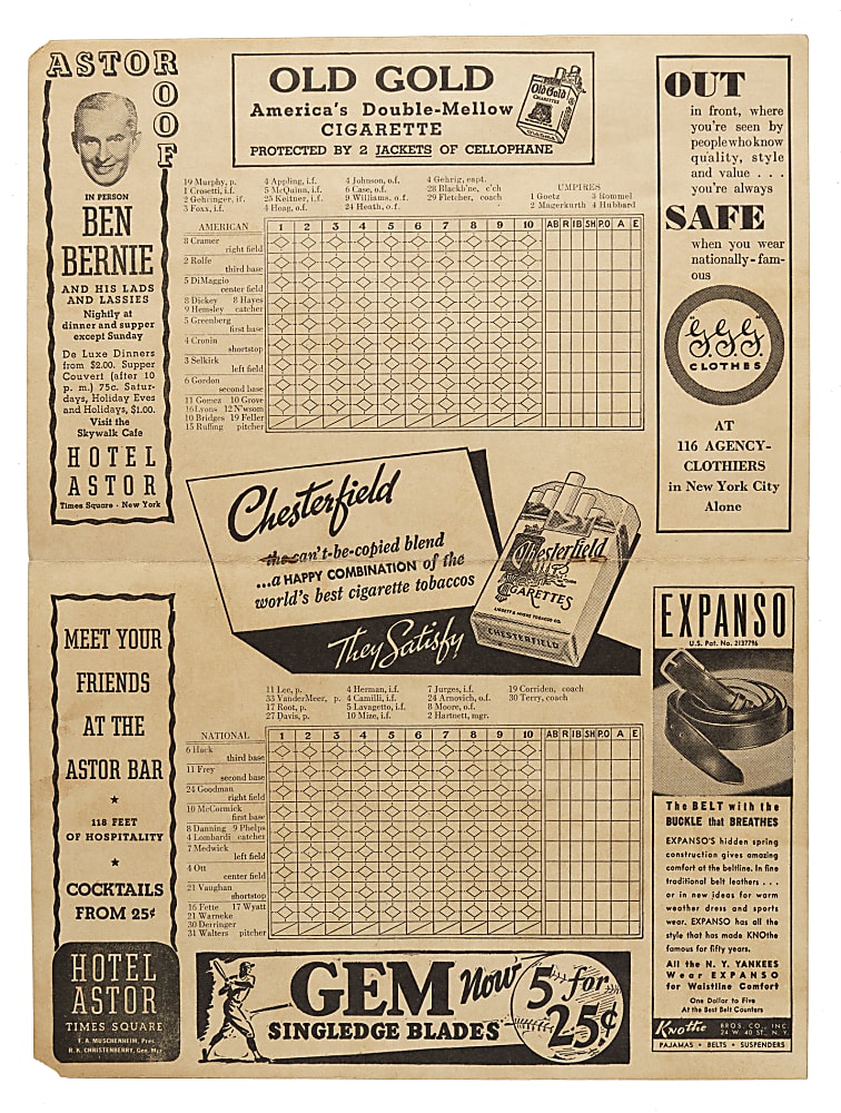 1939 All-Star Game Program with Joe DiMaggio, Lou Gehrig, Mel Ott, and Hank Greenberg