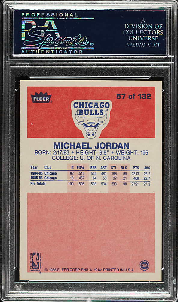 1986-1987 Fleer Basketball #57 Michael Jordan Rookie PSA MINT 9