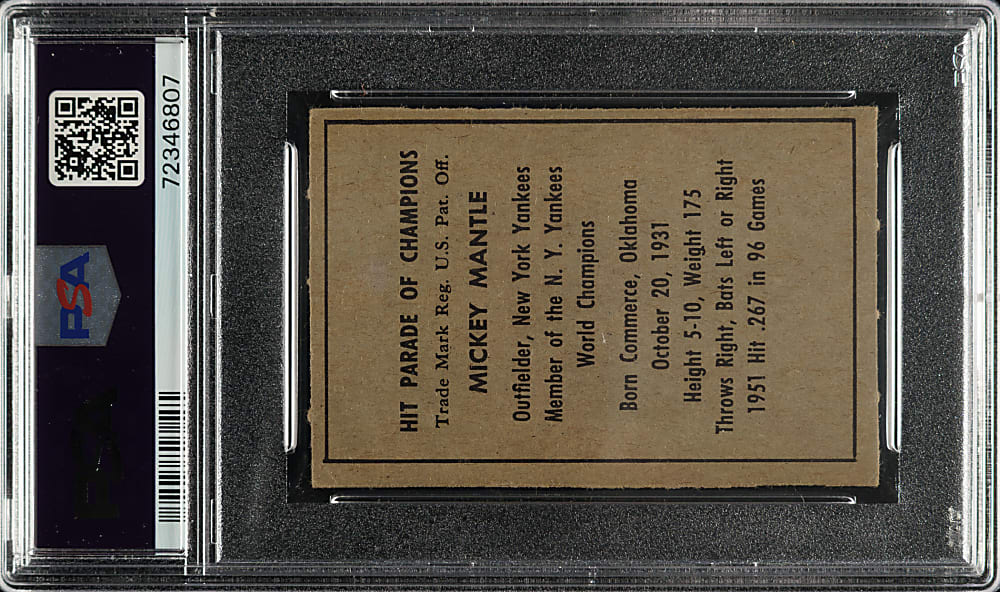 1952 Berk Ross Mickey Mantle PSA VG 3