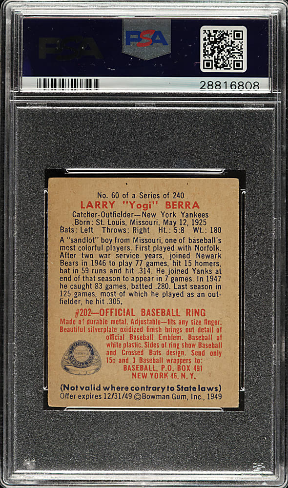 1949 Bowman #60 Yogi Berra PSA GOOD 2