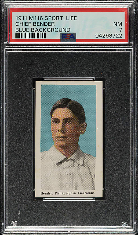 1910-1911 M116 Sporting Life Chief Bender Blue Background PSA NM 7